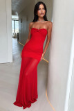 Off Shoulder Solid Color Mesh Maxi Dress MZ-0470