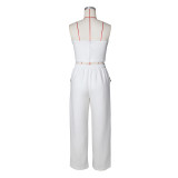 Color Block Wrap Chest Tops Loose Pants 2 Piece Set ZSD-0747