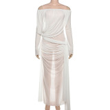 Mesh Solid Color One Shoulder Maxi Dress GYME-K25D68277