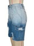 Gradient Color Ripped Denim Midi Pants SH-391371