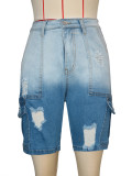 Gradient Color Ripped Denim Midi Pants SH-391371