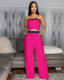 Color Block Wrap Chest Tops Loose Pants 2 Piece Set ZSD-0747