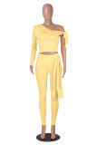 Single Shoulder Long Sleeve Tie Up Two Piece Pants Set MZ-2904