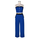 Color Block Wrap Chest Tops Loose Pants 2 Piece Set ZSD-0747