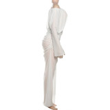 Mesh Solid Color One Shoulder Maxi Dress GYME-K25D68277