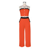 Color Block Wrap Chest Tops Loose Pants 2 Piece Set ZSD-0747