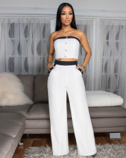 Color Block Wrap Chest Tops Loose Pants 2 Piece Set ZSD-0747