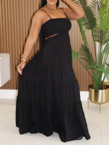 Solid Color Sling Big Swing Maxi Dress AIL-320
