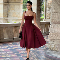 Sexy Solid Color Square Neck Backless Midi Dress FL-YL25046DGO
