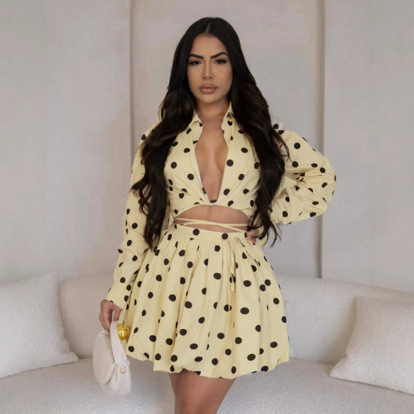Plus Size Polka Dot Printed Puffy Skirt  Two Piece Set NY-11031