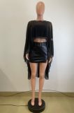 Round Neck Long Mesh Shawl Blouse QODY-6061