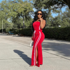 Stripe Wrap Chest Tops And Split Pants Suit GYSF-1107
