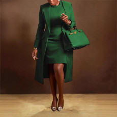 Plus Size Lapel Split Blazer Vest Dress Two Piece Set NY-3370