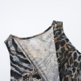 Sexy V Neck Irregular Print Two Piece Skirts Set FL-JY25101MHO