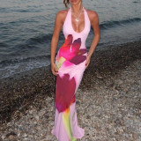 Sexy Print Sleeveless Backless Maxi Dress FL-XY25126PFO