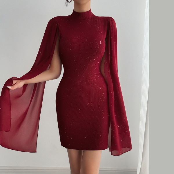 Hot Drill Patchwork Petal Sleeve Mini Dress GFRT-60001DBL