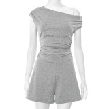 Solid Color Slash Shoulder Tie Up Short Suit GDSF-Q25RP143