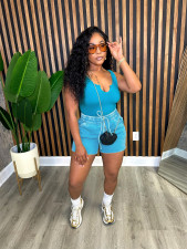 Solid Color Sleeveless Tank Tops Two Piece Shorts Set SFY-731