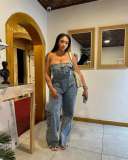 Fashion Wrap Denim Wide Leg Jumpsuit TR-1333