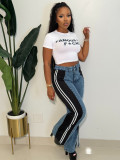 Stripe Patchwork Wide Leg Jeans SH-391301