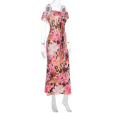 Printed Ruffle Halter Slim Maxi Dress GWSD-D1994523