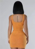 Rib Washed Sleeveless Bodysuit Two Piece Skirt Set GBGF-6620