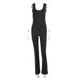 Solid Color Backless Tight Sport Jumpsuit GWSD-P1994367
