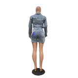 Casual Denim Flag Print Two Piece Shorts Set TR-1321