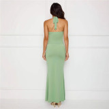 Solid Color Tie Up Backless Maxi Dress GWSD-S1994478