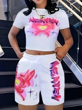 Short Sleeve Print Casual Two Piece Shorts Set SHMF-1002