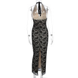 Lace See Through Backless Split Maxi Dress GWSD-D1994561
