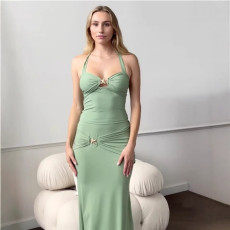 Solid Color Tie Up Backless Maxi Dress GWSD-S1994478