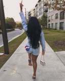 Casual Denim Flag Print Two Piece Shorts Set TR-1321