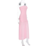 Patchwork Mesh Solid Color Tube Top Dress GWSD-D1994542