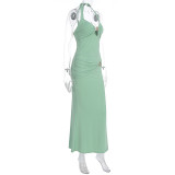Solid Color Tie Up Backless Maxi Dress GWSD-S1994478