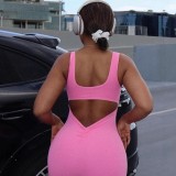 Solid Color Backless Tight Sport Jumpsuit GWSD-P1994367