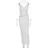 Patchwork Mesh Backless Maxi Dress GWSD-D1994480