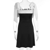 Patchwork Tie Up Square Neck Mini Dress GWSD-D1994494