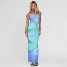 Fashion Gradient Printed Halter Maxi Dress GWSD-D1994591