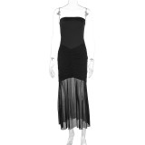 Off Shoulder Pleated Mesh Patchwork Dress 2 Piece Set GWSD-D1993943
