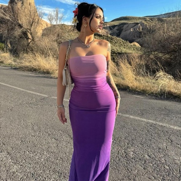 Wrap Slim Gradient Color Long Dress GWSD-D1993617