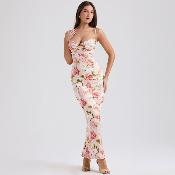 Print Sling Slim Split Maxi Dress GWSD-D1993529