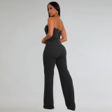 Sexy Wrap Chest Top And Staight Pants 2 Piece Set  BY-7367