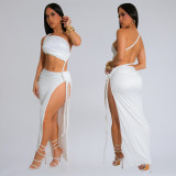 Sexy Solid Color Wrap Chest Backless Maxi Dress BY-7342