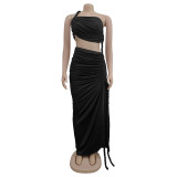 Sexy Solid Color Wrap Chest Backless Maxi Dress BY-7342