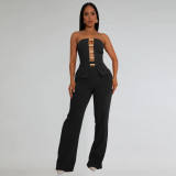 Sexy Wrap Chest Top And Staight Pants 2 Piece Set  BY-7367