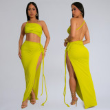 Sexy Solid Color Wrap Chest Backless Maxi Dress BY-7342
