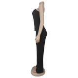 Sexy Wrap Chest Top And Staight Pants 2 Piece Set  BY-7367
