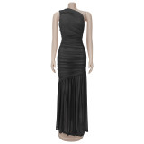 Solid Color Slash Shoulder Maxi Dress BY-7370