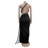 Sexy Solid Color Wrap Chest Backless Maxi Dress BY-7342